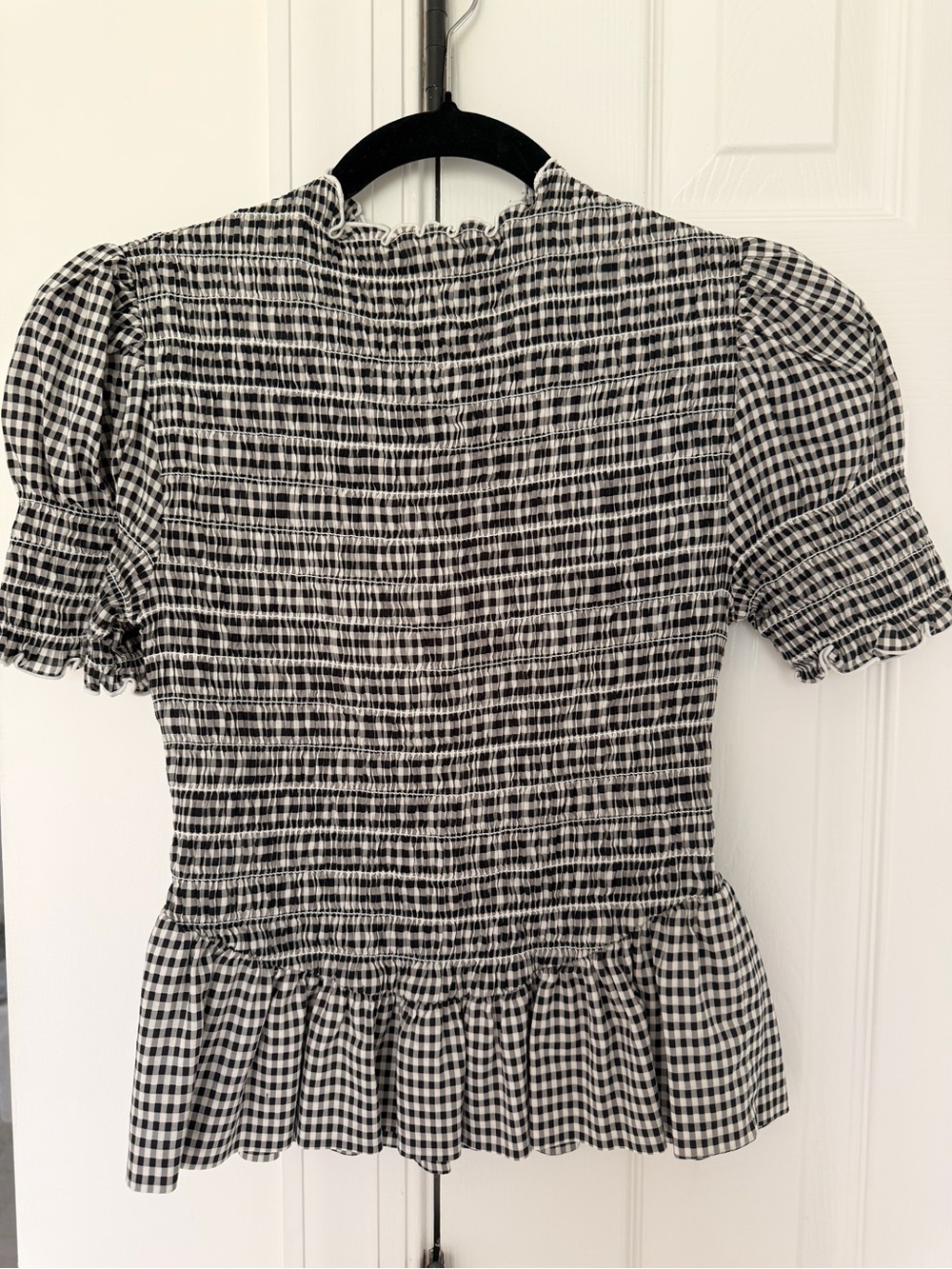 Black & White Gingham Smocked Peplum Top - Women’s Size Small